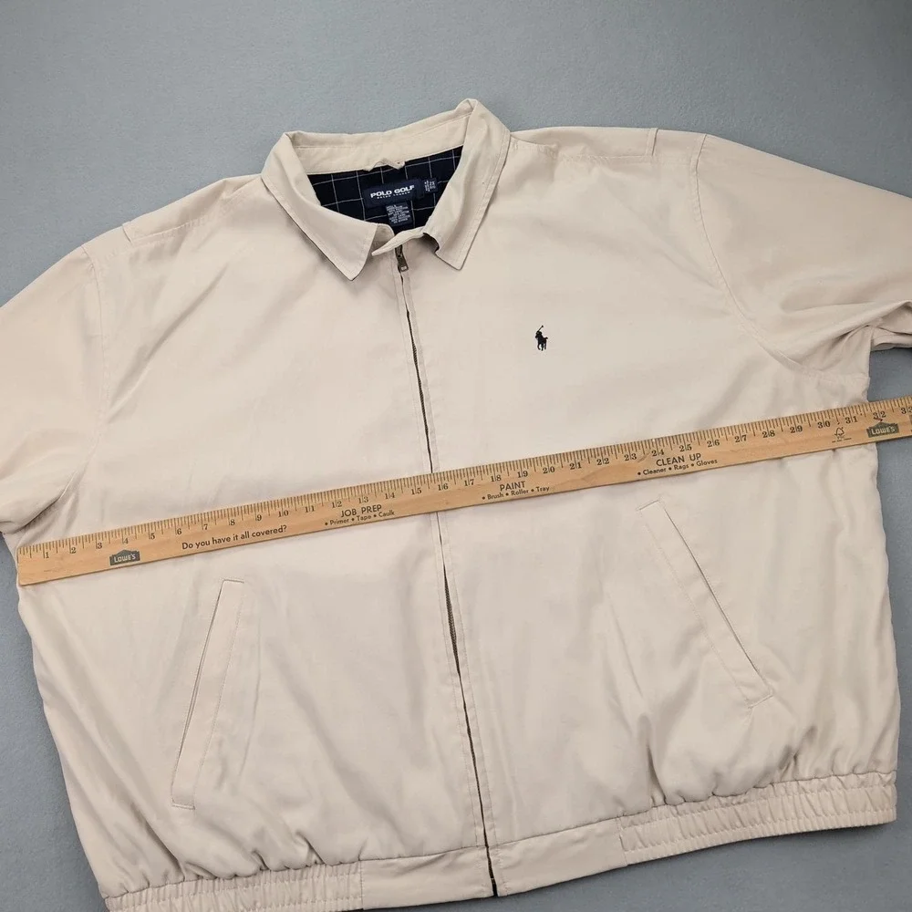 Polo Golf‎ Ralph Lauren Jacket Mens 2X Big Beige Zip Harrington Cotton Lined